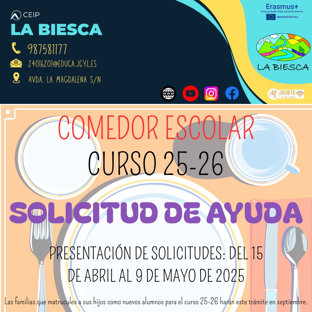 Cartel de la solicitud de ayuda al comedor 25-26