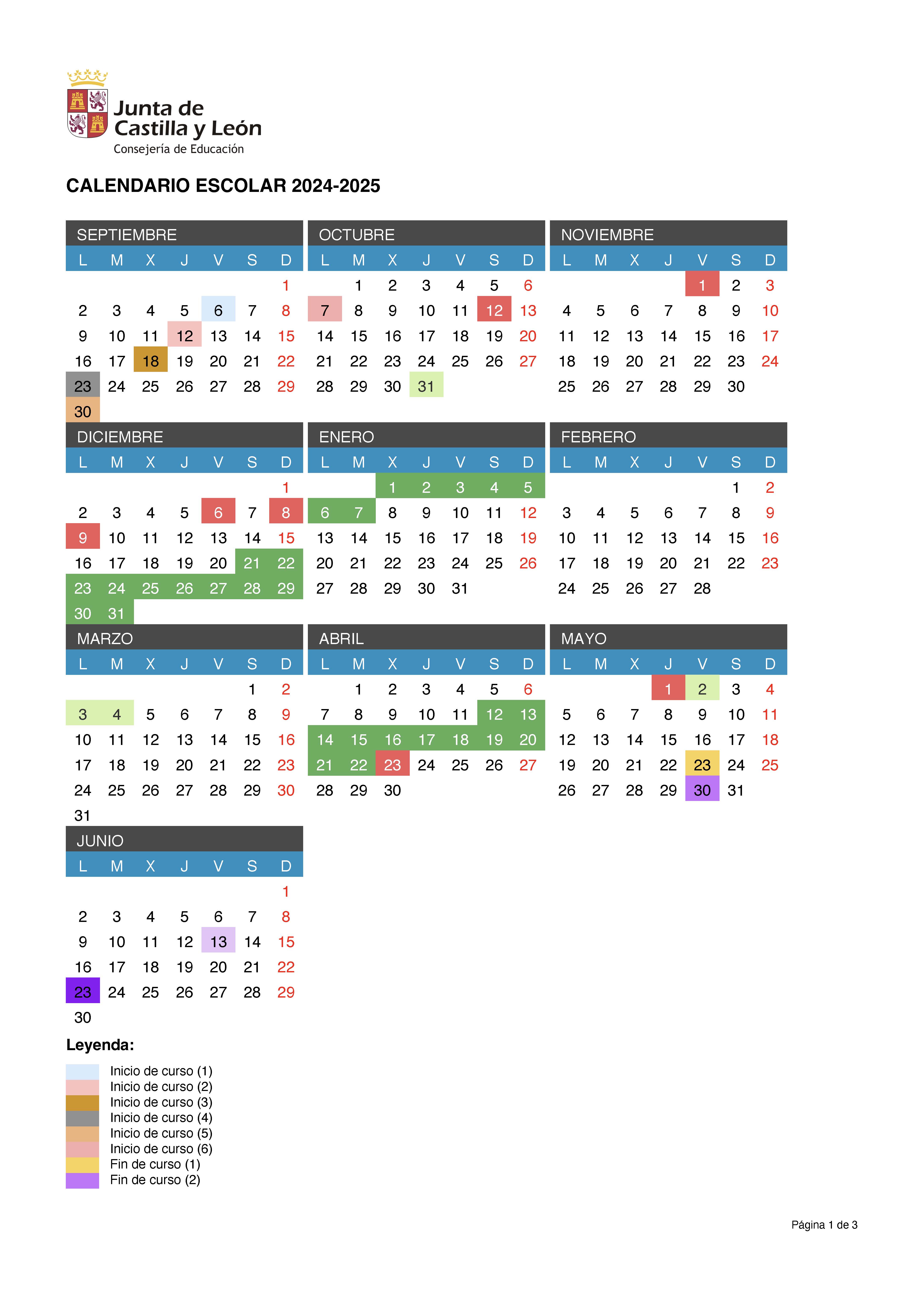 Calendario escolar 2024/2025