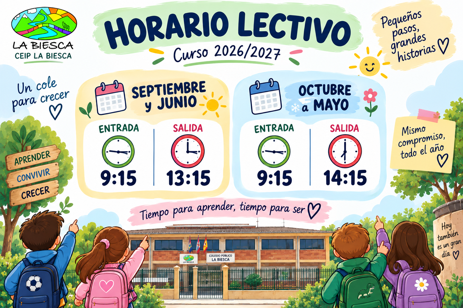 Horarios en septiembre y junio y resto del curso.